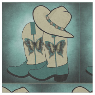 Western Cowboy Boot And Cowboy Hat Butterfly Fabric