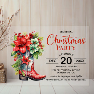 Western Cowboy Boot Christmas Party Acrylic Invitations