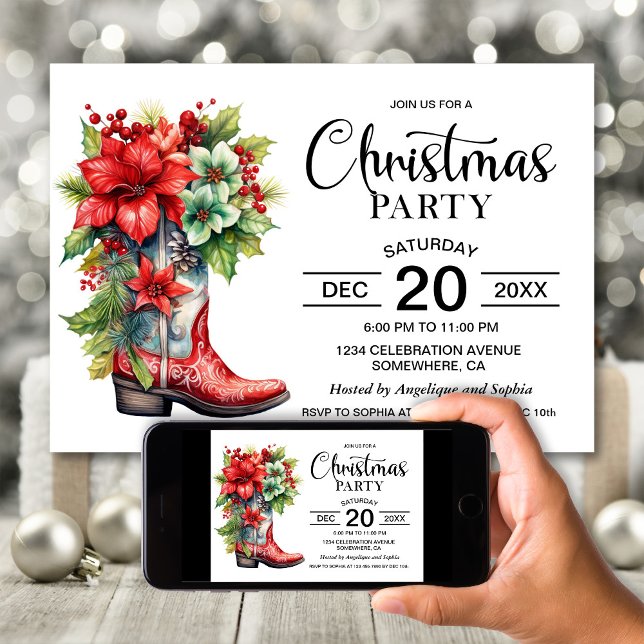 Western Cowboy Boot Christmas Party Invitation (Creator Uploaded)