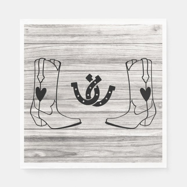 Western Cowboy Boot Country Wedding Wood Horseshoe Napkin (Front)