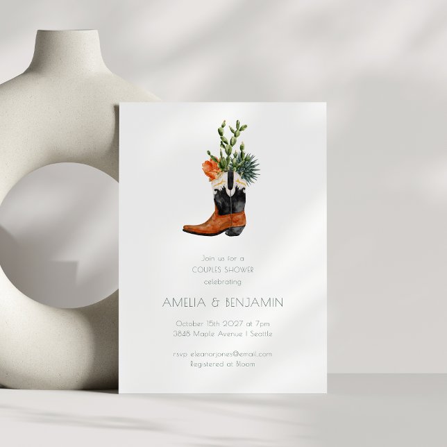 Western Cowboy Boot Desert Cactus Couples Shower Invitation (Creator Uploaded)