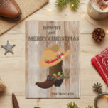 Western Cowboy Boot Hat Christmas Holiday Card<br><div class="desc">This design was created though digital art. It may be personalised in the area provided by changing the photo and/or text. Or it can be customised by choosing the click to customise further option and delete or change the colour the background, add text, change the text colour or style, or...</div>