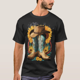 Western Cowboy Boot Horseshoe Sunflower Rope  T-Shirt