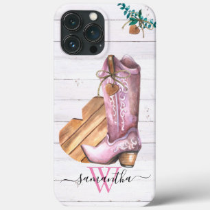 Western Cowboy Boot Monogram Boho Wood  iPhone 13 Pro Max Case