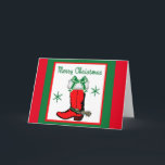 Western Cowboy Boot With Bow Holiday Card<br><div class="desc">Western Christmas greeting card.  Cowboy boot with bow. Merry Christmas</div>