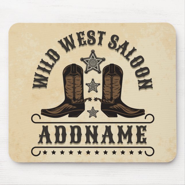 Western Cowboy Boots ADD NAME Sheriff Spurs Saloon Mouse Pad (Front)