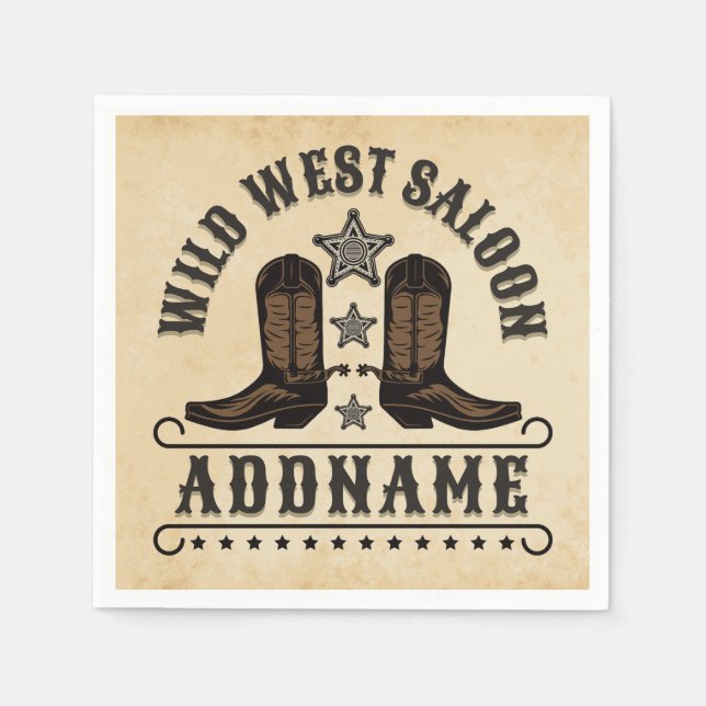 Western Cowboy Boots ADD NAME Sheriff Spurs Saloon Napkin (Front)