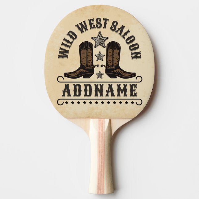 Western Cowboy Boots ADD NAME Sheriff Spurs Saloon Ping Pong Paddle (Front)