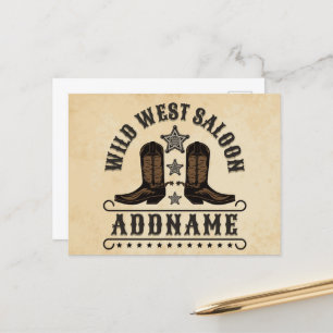 Western Cowboy Boots ADD NAME Sheriff Spurs Saloon Postcard