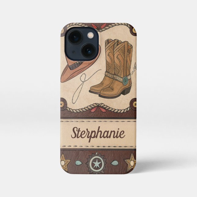 Western Cowboy Boots and Hat Leather Style  iPhone Case (Back)