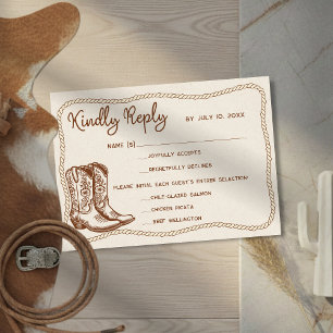 Western Cowboy Boots Barn Wedding Meal Choice RSVP Card
