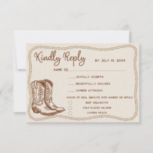 Western Cowboy Boots Barn Wedding Meal Choice RSVP Card
