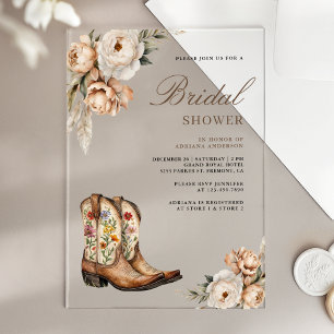 Western Cowboy Boots Bridal Shower Acrylic Invitations