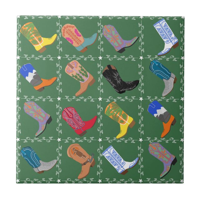 Western Cowboy Boots Ceramic Tile Decor (Front)