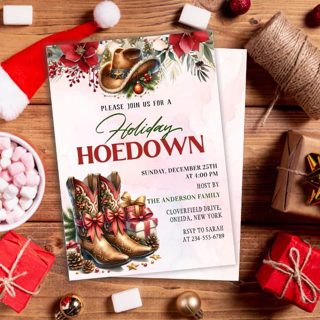 Western Cowboy Boots Christmas Hoedown Party Invitation (Creator Uploaded)