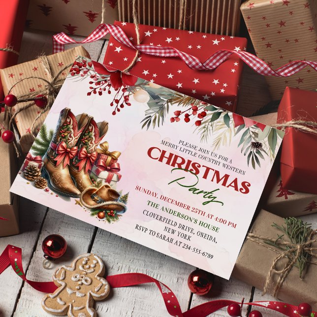 Western Cowboy Boots Christmas Party Invitation (Creator Uploaded)