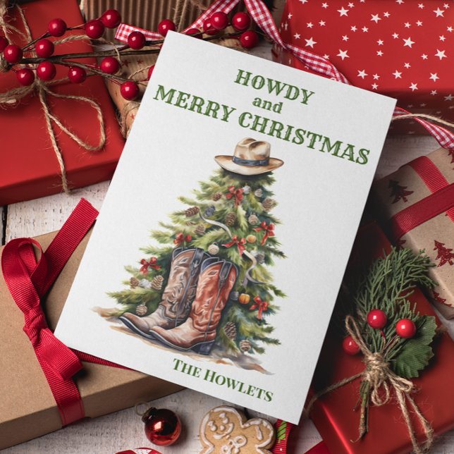 Western Cowboy Boots Christmas Tree Holiday Card (Creator Uploaded)