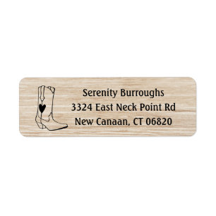 Western Cowboy Boots Country Wood Cowgirl Wedding Return Address Label