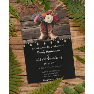 Western Cowboy Boots Floral Elegant Mason Jar Invitation