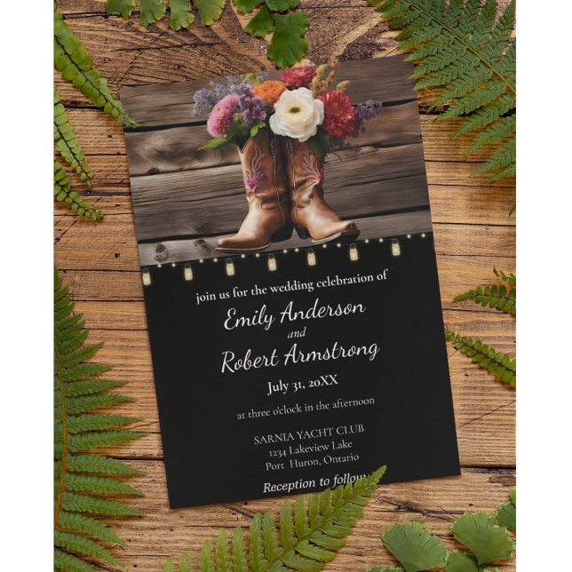 Western Cowboy Boots Floral Elegant Mason Jar Invitation (Western Cowboy Boots Floral Elegant Mason Jar Wedding Suite)