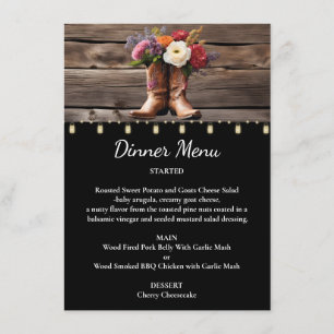 Western Cowboy Boots Floral Elegant Mason Jar Menu