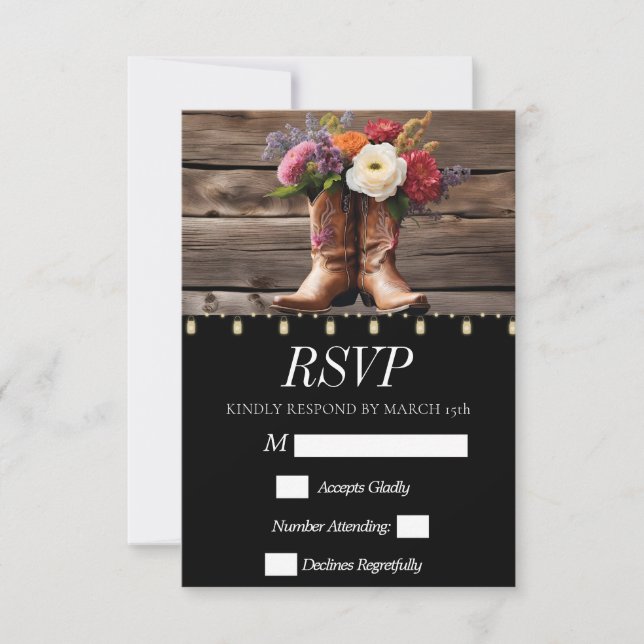 Western Cowboy Boots Floral Elegant Mason Jar RSVP Card (Front)