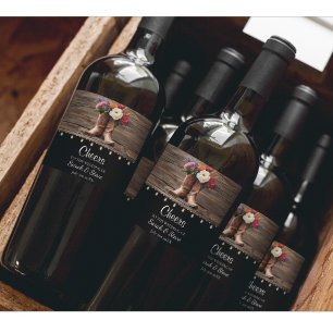 Western Cowboy Boots Floral Elegant Wedding Wine Label