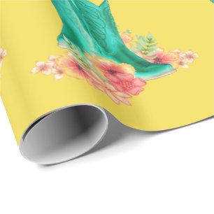 Western  Cowboy Boots  Flowers ANY COLOR Backgrond Wrapping Paper