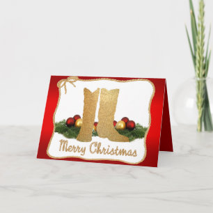 Western Cowboy Boots Garland Rope Merry Christmas Holiday Card
