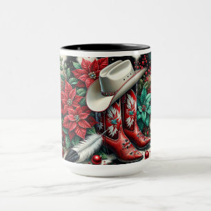 Western Cowboy Boots Holiday Floral Cow Hide Mug