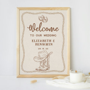 Western Cowboy Boots Horseshoe Wedding Welcome Poster