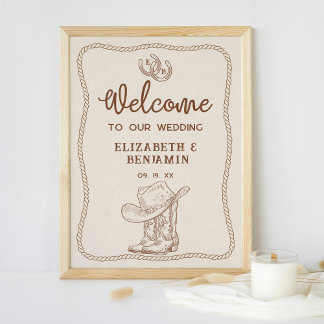 Western Cowboy Boots Horseshoe Wedding Welcome Poster