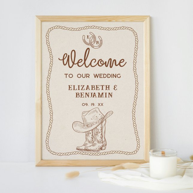 Western Cowboy Boots Horseshoe Wedding Welcome Poster (Creator Uploaded)