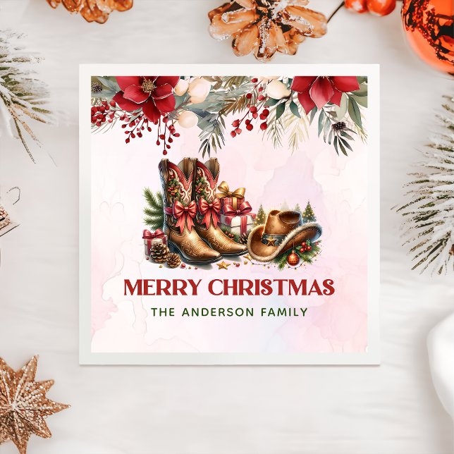 Western Cowboy Boots Merry Christmas Napkins (Creator Uploaded)