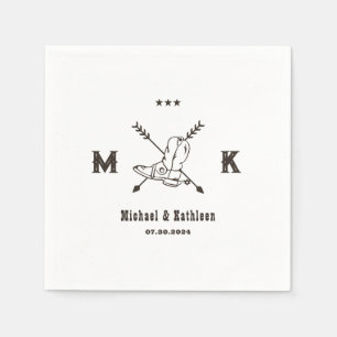 Western Cowboy Boots Monogram Boho Country Wedding Napkin