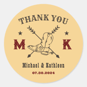 Western Cowboy Boots Monogram Country Wedding Classic Round Sticker