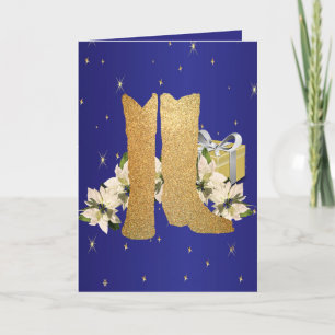 Western Cowboy Boots Poinsettias Gifts Holiday Card