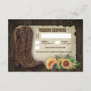 Western Cowboy Boots Sunflower Wedding RSVP Cards