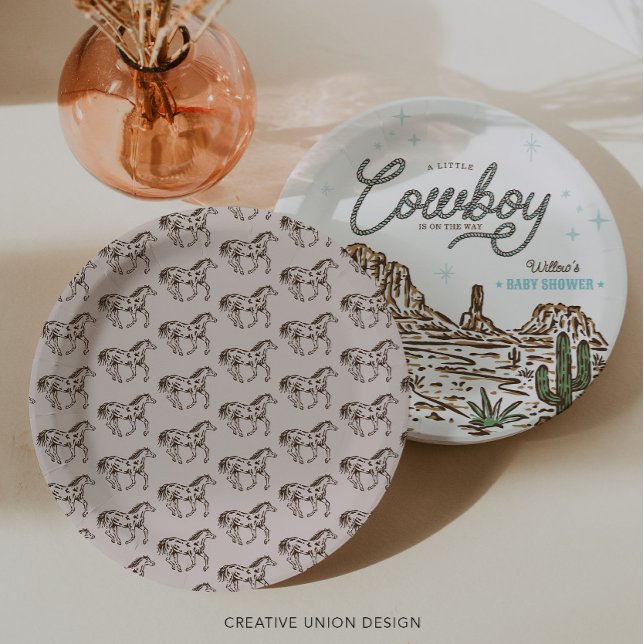 Western Cowboy Boy Baby Shower Horse Paper Plate (Creator Uploaded)