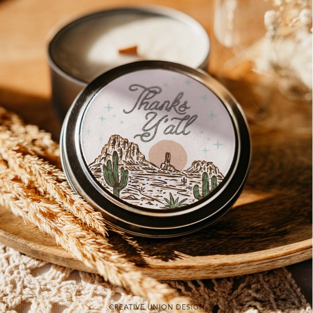 Western Cowboy Boy Baby Shower Thanks Y'all Classic Round Sticker (Creator Uploaded)