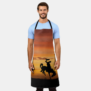 Western Cowboy Bucking Horse Sunset  Apron