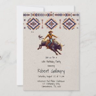 Western Cowboy Bull Rider Aztec Birthday Party Invitation