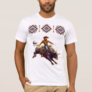 Western Cowboy Bull Rider Aztec  T-Shirt
