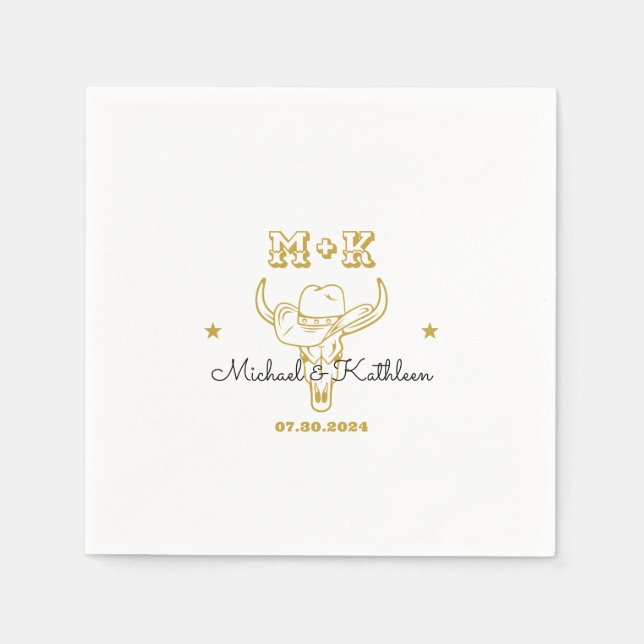Western Cowboy Bull Skull Bohemian Country Wedding Napkin (Front)