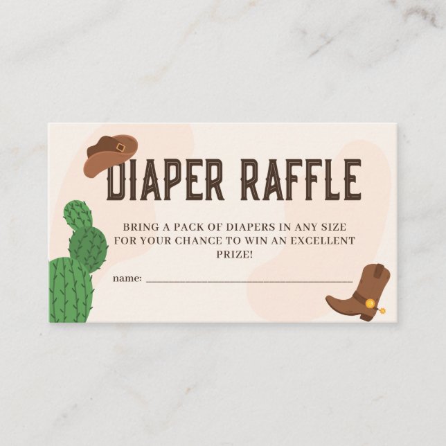Western Cowboy Cactus Baby Shower Diaper Raffle  Enclosure Card (Front)