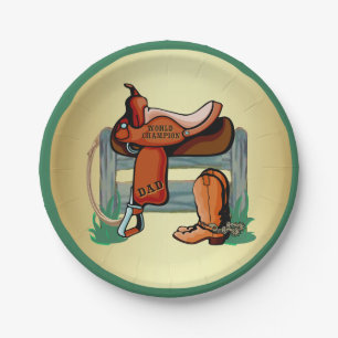 Western Cowboy Champion Dad Saddle Boots Paper Plate