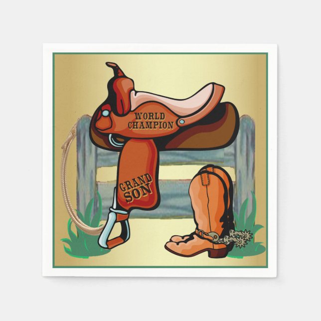 Western Cowboy Champion Grandson Saddle Boots Napkin (Front)