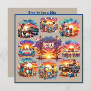 Western Cowboy Chilli Cookoff Scenes 1 Custom Invitation