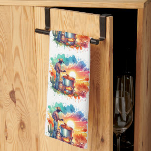 Western Cowboy Chilli Cookoff Scenes 1 Tea Towel