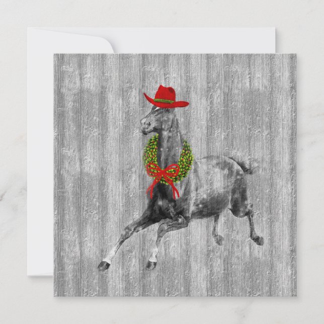 Western Cowboy Christmas Horse with Wreath Holiday Card (Front)